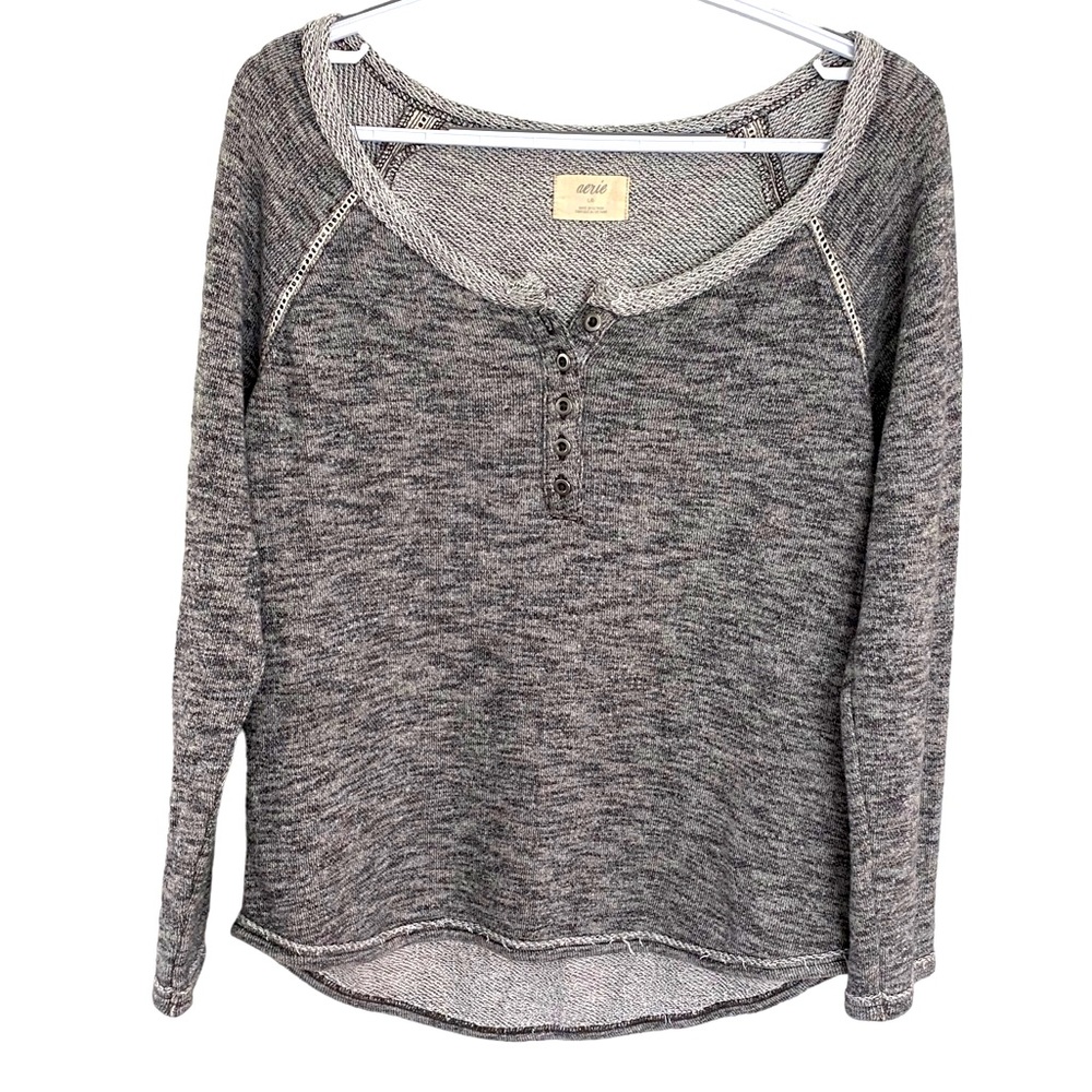 Aerie scoop neck long sleeve top heathered sweatshirt